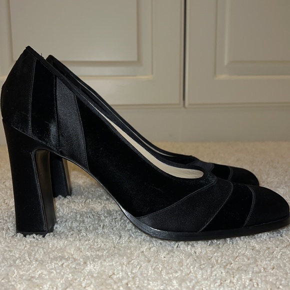 Bottega Veneta square toe satin and velvet high heel shoes. 91/2 made in Italy - Picture 5 of 14